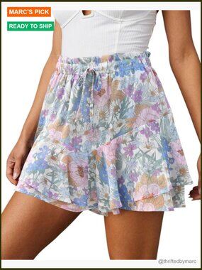 Flowy Butterfly Shorts Skorts Running Tennis Chiffon Double Layer Elastic Waist
